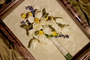 White Roses, Yellow Spray Roses and Blue Delphinium  in this lovely hand-tied bouquet. 