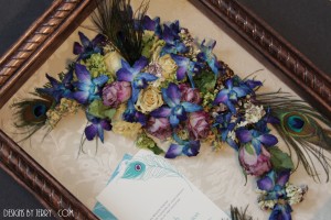 peacock feathers and orchids for preserved bridal bouquet