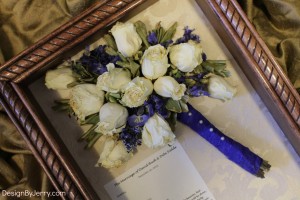 White Roses Preserved with Blue Delphenium